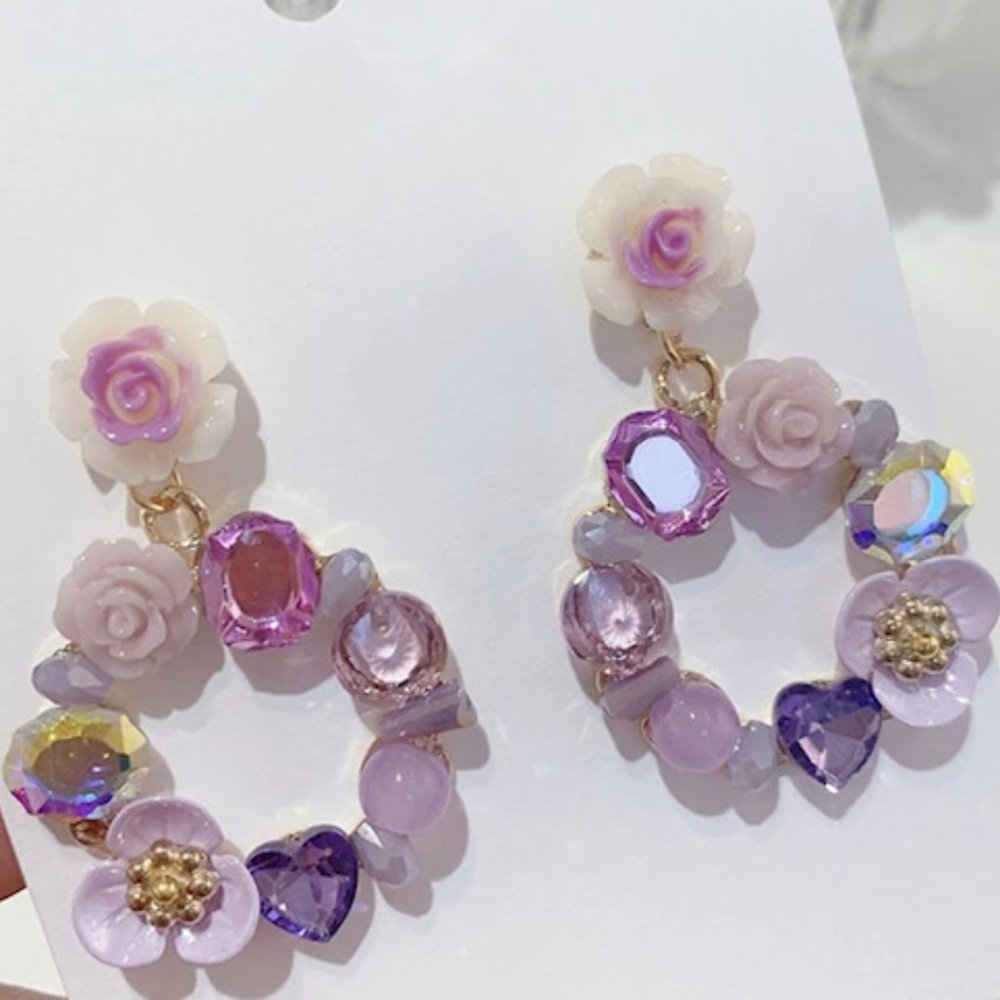 Rose Multi Rhinestone Hoop Earrings - Picture 7 of 7